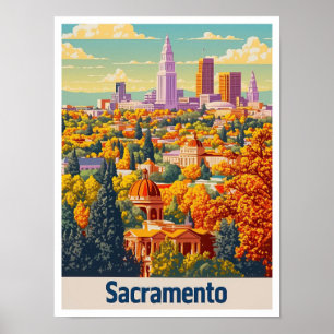 Poster Illustration Vintage voyage de Sacramento en Calif