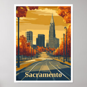 Poster Illustration Vintage voyage de Sacramento en Calif