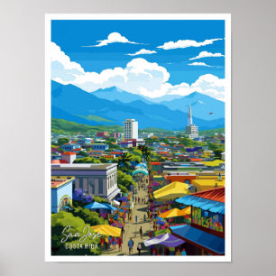 Poster Illustration Vintage voyage de San José Costa Rica
