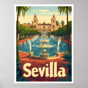 Poster Illustration Vintage voyage de Sevilla Espagne