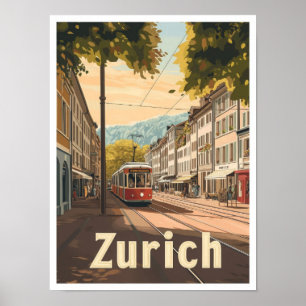 Poster Illustration Vintage voyage de Zurich Suisse