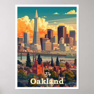 Poster Illustration Vintage voyage d'Oakland en Californi