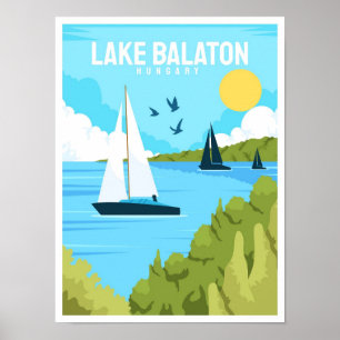 Poster Illustration Vintage voyage du lac Balaton Hongrie