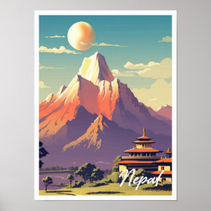 Poster Illustration Vintage voyage du Népal