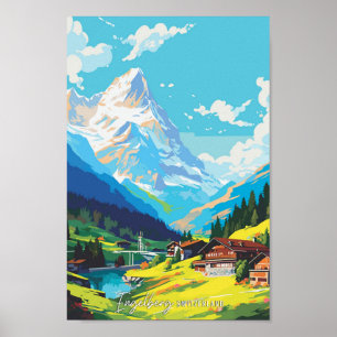 Poster Illustration Vintage voyage Engelberg Suisse
