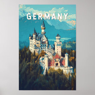 Poster Illustration Voyage Allemagne Art Vintage