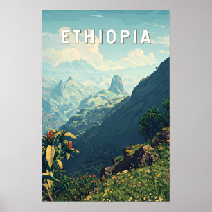 Poster Illustration Voyage Éthiopie Art Vintage