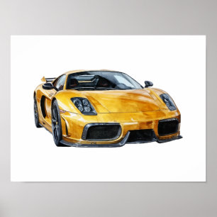 Poster Illustration WaterColor Yellow Car