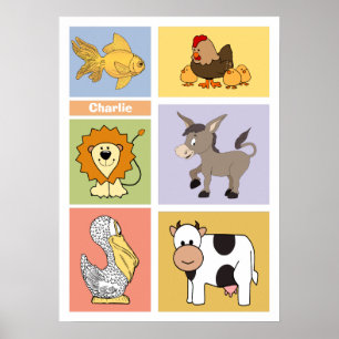 Poster Illustrations d'animaux personnalisées nom d'enfan