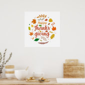 Poster Illustrations de couronnes de Bon thanksgiving col (Cuisine)