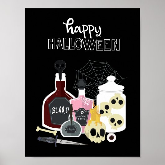 Poster Illustrations de crânes et de potions Halloween he (Devant)