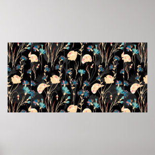 Poster Illustrations de fleurs sauvages. Patte transparen