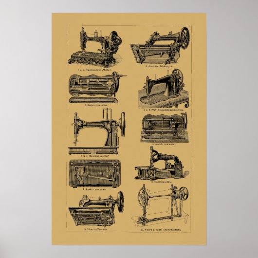 Poster Illustrations de machines à coudre de l'ère victor (Devant)