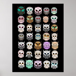 Poster Illustrations de petits hiboux mignons