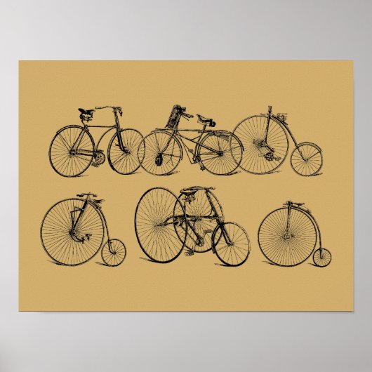 Poster Illustrations de vélos de l'époque victorienne ant (Devant)