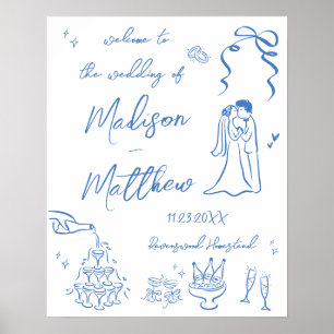 Poster Illustrations dessinées à la main Mariage Bienvenu