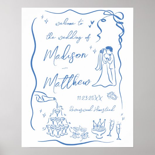 Poster Illustrations dessinées à la main Mariage Bienvenu (Devant)