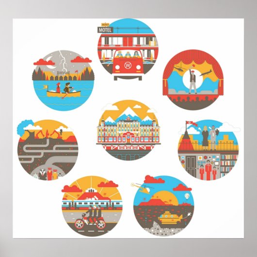 Poster Illustrations d'icône Wes Anderson Films (Devant)