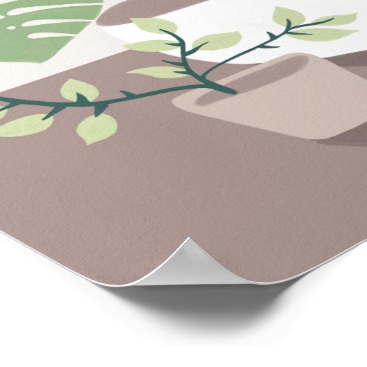 Poster illustré d'un chat Plante moderne vert inté (Coin)