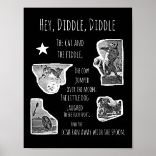 Poster Illustré Hey Diddle Diddle Nursery Rhyme