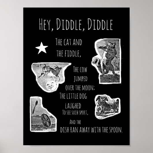 Poster Illustré Hey Diddle Diddle Nursery Rhyme (Devant)