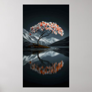 Poster Îlot en fleurs : Paysage serein à haut contraste