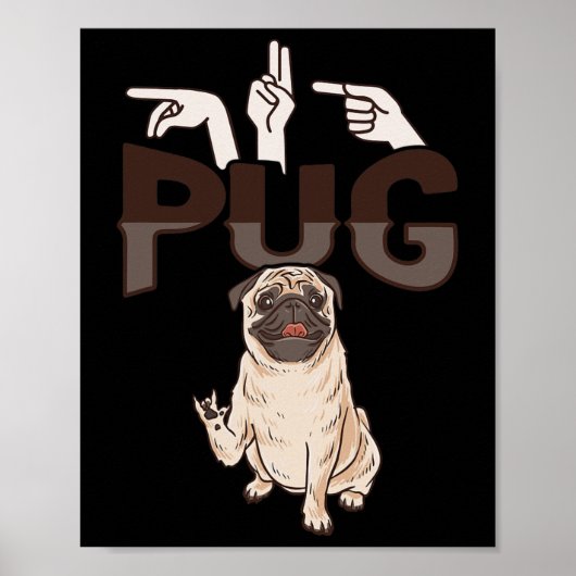 Poster Ily Pug Asl Hand Gesture Deaf Hearing Loss Awarene (Devant)