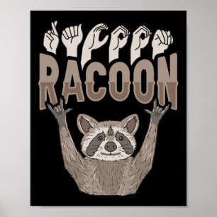 Poster ILY Racoon ASL Geste MAIN Sourde Perte auditive Aw