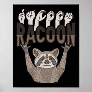 Poster ILY Racoon ASL Geste MAIN Sourde Perte auditive Aw