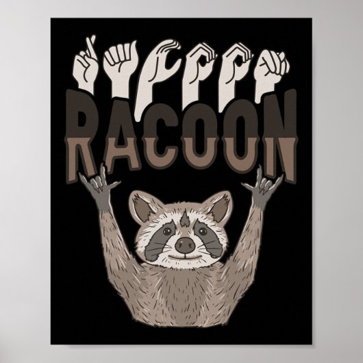 Poster ILY Racoon ASL Geste MAIN Sourde Perte auditive Aw (Devant)