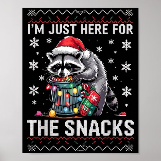 Poster I'm Just Here For Snacks Raccoon Christmas Kids To (Devant)