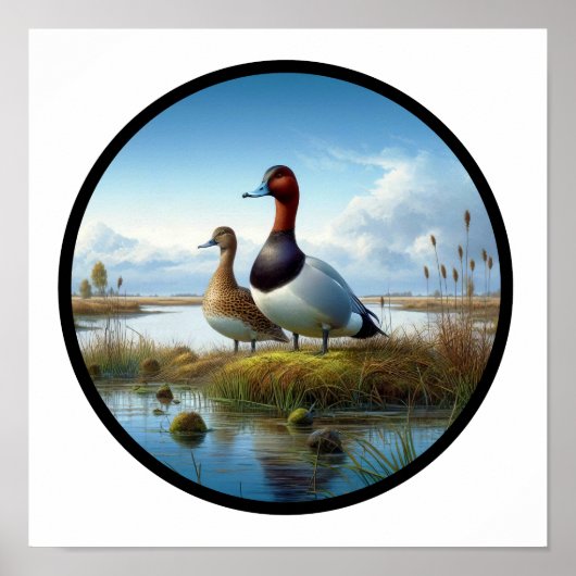 Poster Image 3D circulaire d'un beau canard à dos de cana (Devant)