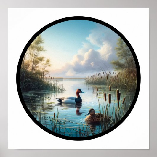 Poster Image 3D circulaire d'un beau canard à dos de cana (Devant)