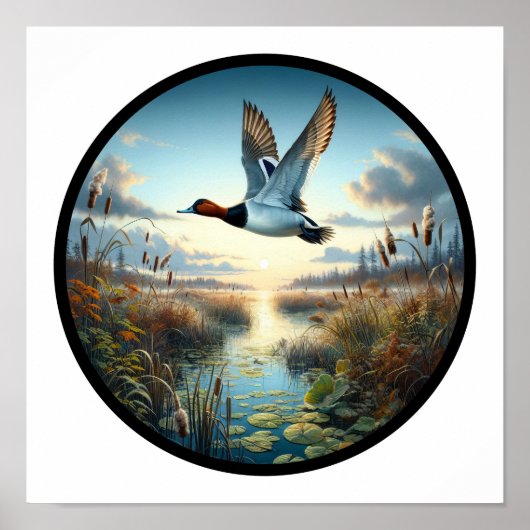 Poster Image 3D circulaire d'un beau canard à dos de cana (Devant)