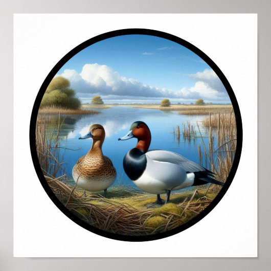 Poster Image 3D circulaire d'un beau canard à dos de cana (Devant)