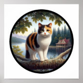 Poster Image 3D circulaire d'un beau chat Calico (Devant)