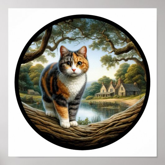 Poster Image 3D circulaire d'un beau chat Calico (Devant)