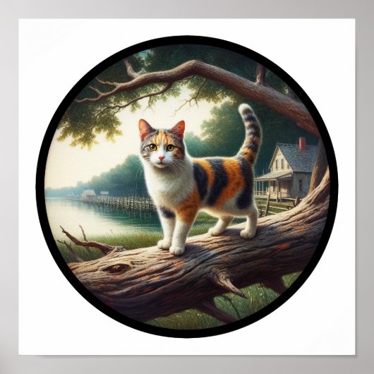 Poster Image 3D circulaire d'un beau chat Calico (Devant)