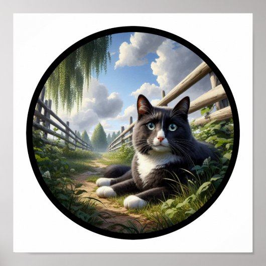 Poster Image 3D circulaire d'un beau chat Tuxedo (Devant)