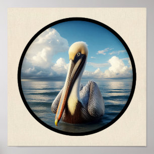 Poster Image 3D circulaire d'un beau pélican Brown