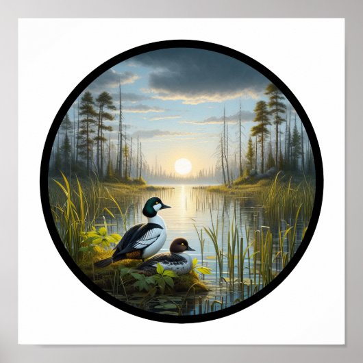 Poster Image 3D circulaire d'un canard à oeil d'or commun (Devant)