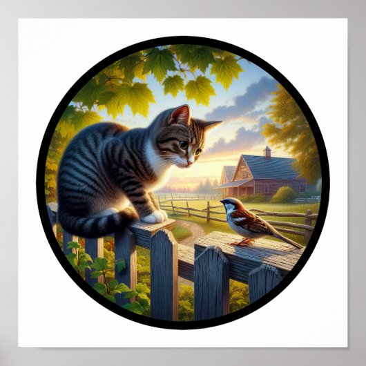 Poster Image 3D circulaire d'un chat domestique à air cou (Devant)