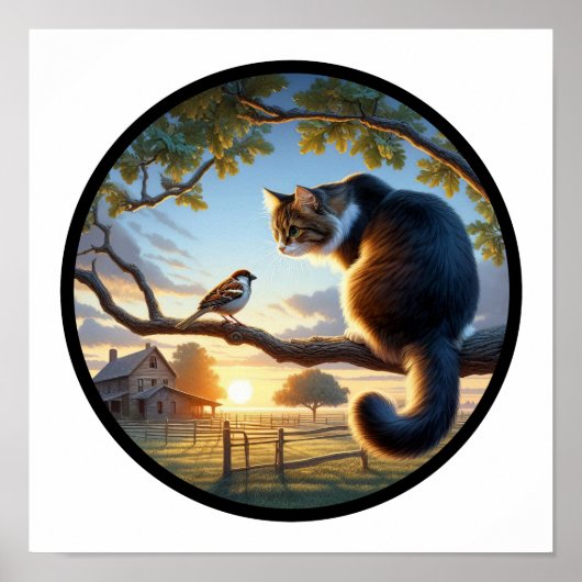 Poster Image 3D circulaire d'un chat domestique à cheveux (Devant)