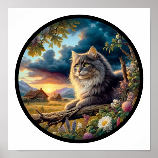 Poster Image 3D circulaire d'un chat Longhair domestique (Devant)