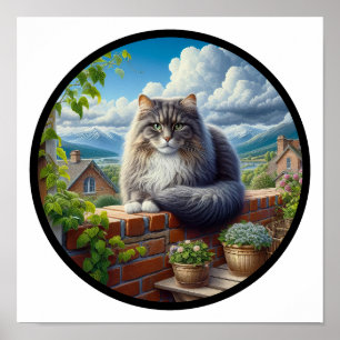 Poster Image 3D circulaire d'un chat Longhair domestique