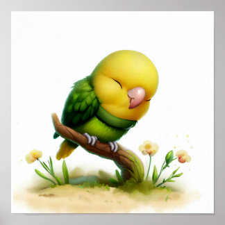 Poster Image 3D d'un perroquet Amazon à double tête jaune