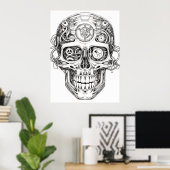 Poster Image de crâne de sucre noir + blanc sur le mur (Bureau à domicile)
