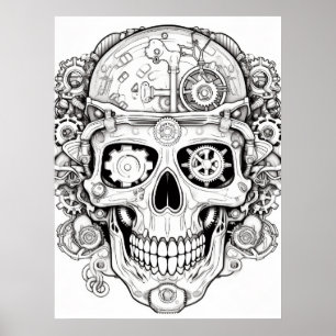 Poster Image de crâne de sucre noir + blanc sur un mur