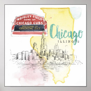 Poster Image de croquis d'aquarelle de Chicago,