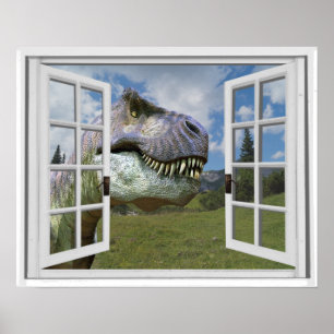 Poster Image de dinosaure T-Rex vue fausse fenêtre